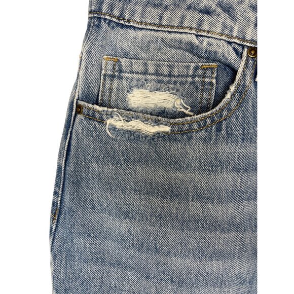 Blue Straight Leg Jeans with Distressed Knees - Picture 2 of 5